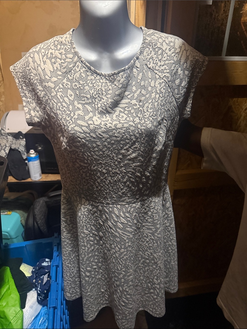 Dress Barn Light Gray Textured Short-Sleeve Skater Dress